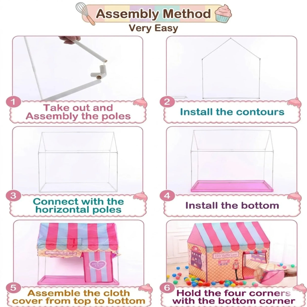 CARLA HOME Kids Ice Cream Bakery Play Tent Pink Pop Up Playhouse - Outdoor Play Equipment Play Tents & Tunnels