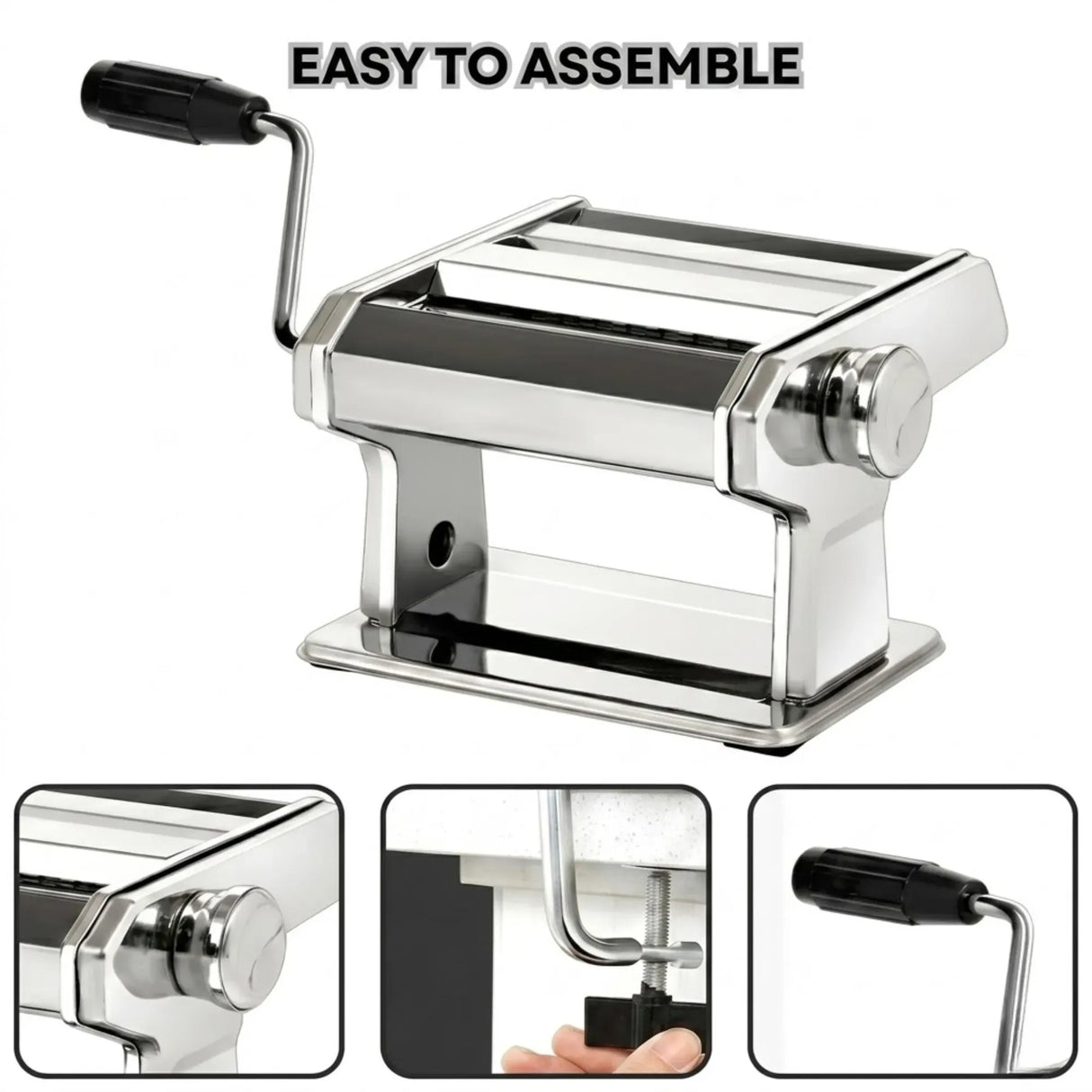 CARLA HOME Pasta Maker Machine - Hand Crank Noodle Maker - Grey - Kitchen Appliances Pasta Makers