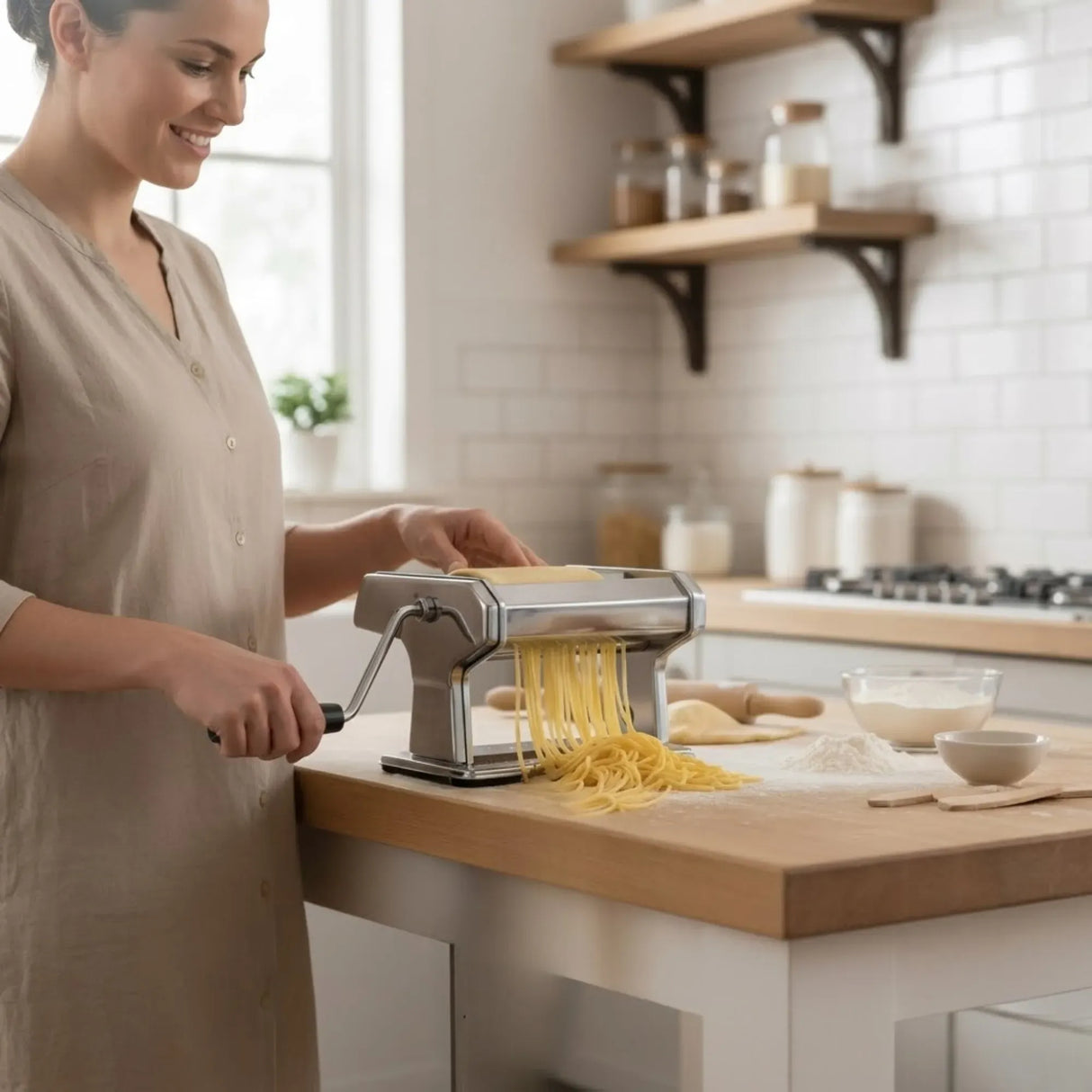 CARLA HOME Pasta Maker Machine - Hand Crank Noodle Maker - Grey - Kitchen Appliances Pasta Makers