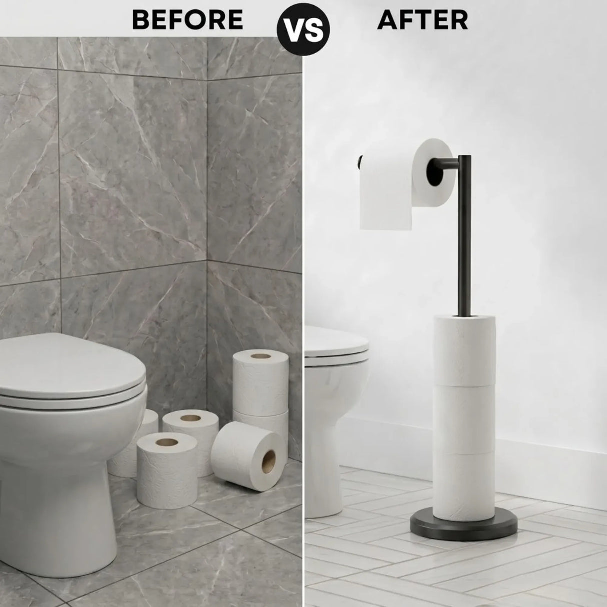 CARLA HOME Toilet Paper Holder Stand with Storage - Black - METAL - Bathroom Accessories Toilet Paper Holders