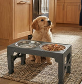 CARLA HOME Raised Dog Bowl Stand - 4 - Height Adjustable - Black - Pet Feeder - Metal - Front View