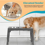 CARLA HOME Raised Dog Bowl Stand - 4 - Height Adjustable - Black - Pet Feeder - Metal - Rear View