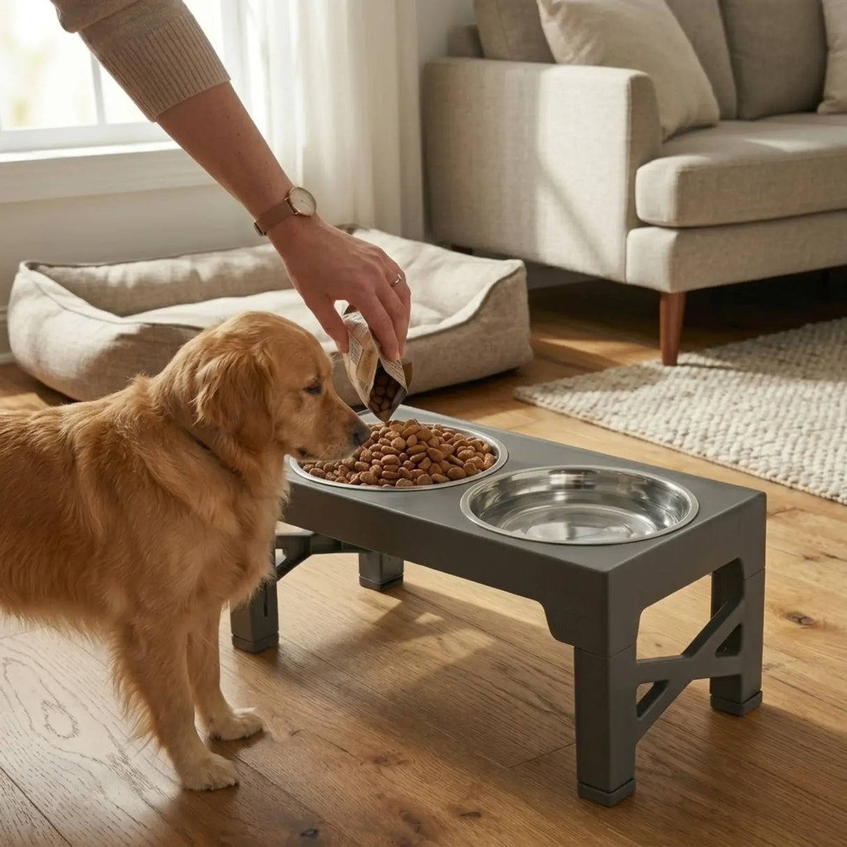 CARLA HOME Raised Dog Bowl Stand - 4 - Height Adjustable - Black - Pet Feeder - Metal