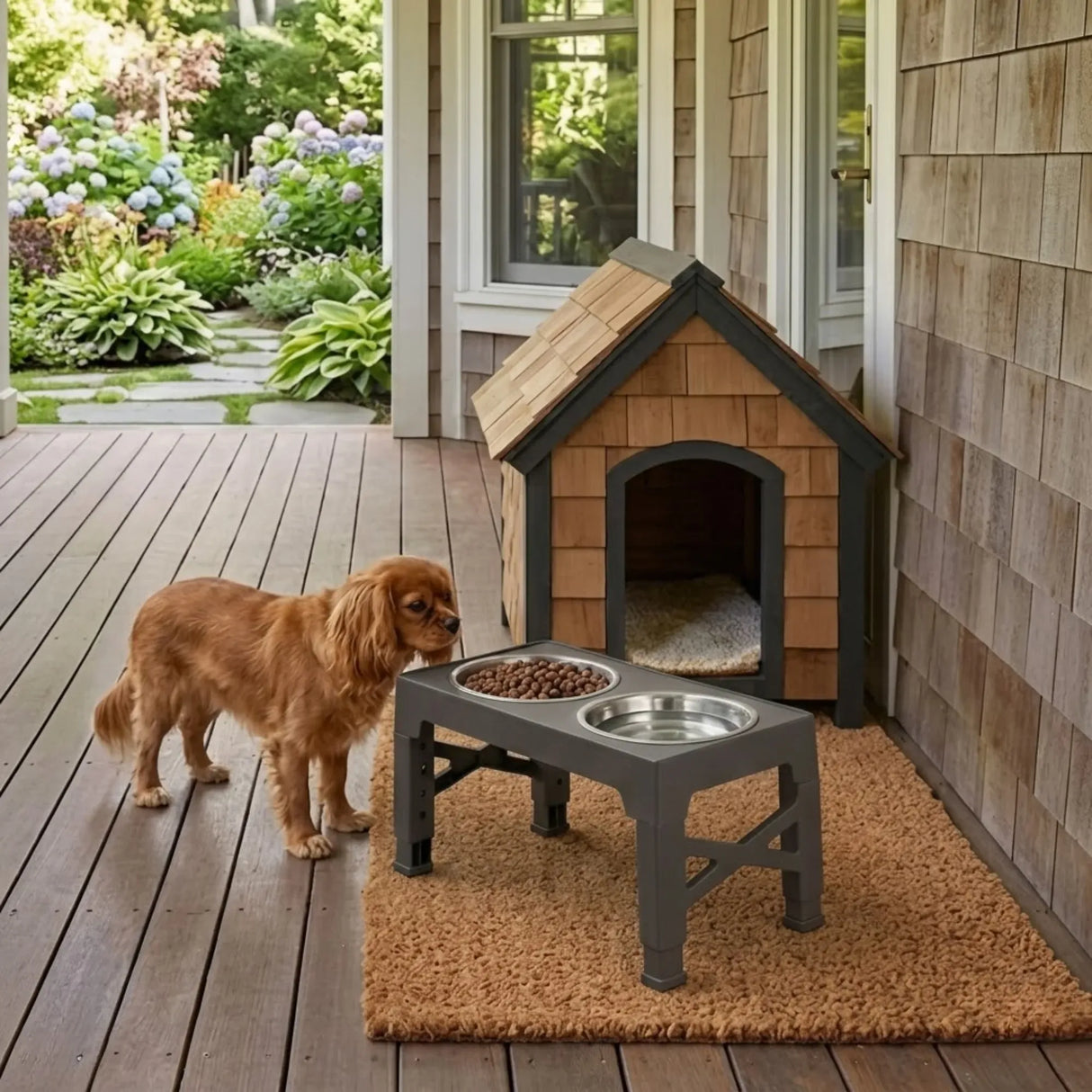 CARLA HOME Raised Dog Bowl Stand - 4 - Height Adjustable - Black - Pet Feeder - Metal