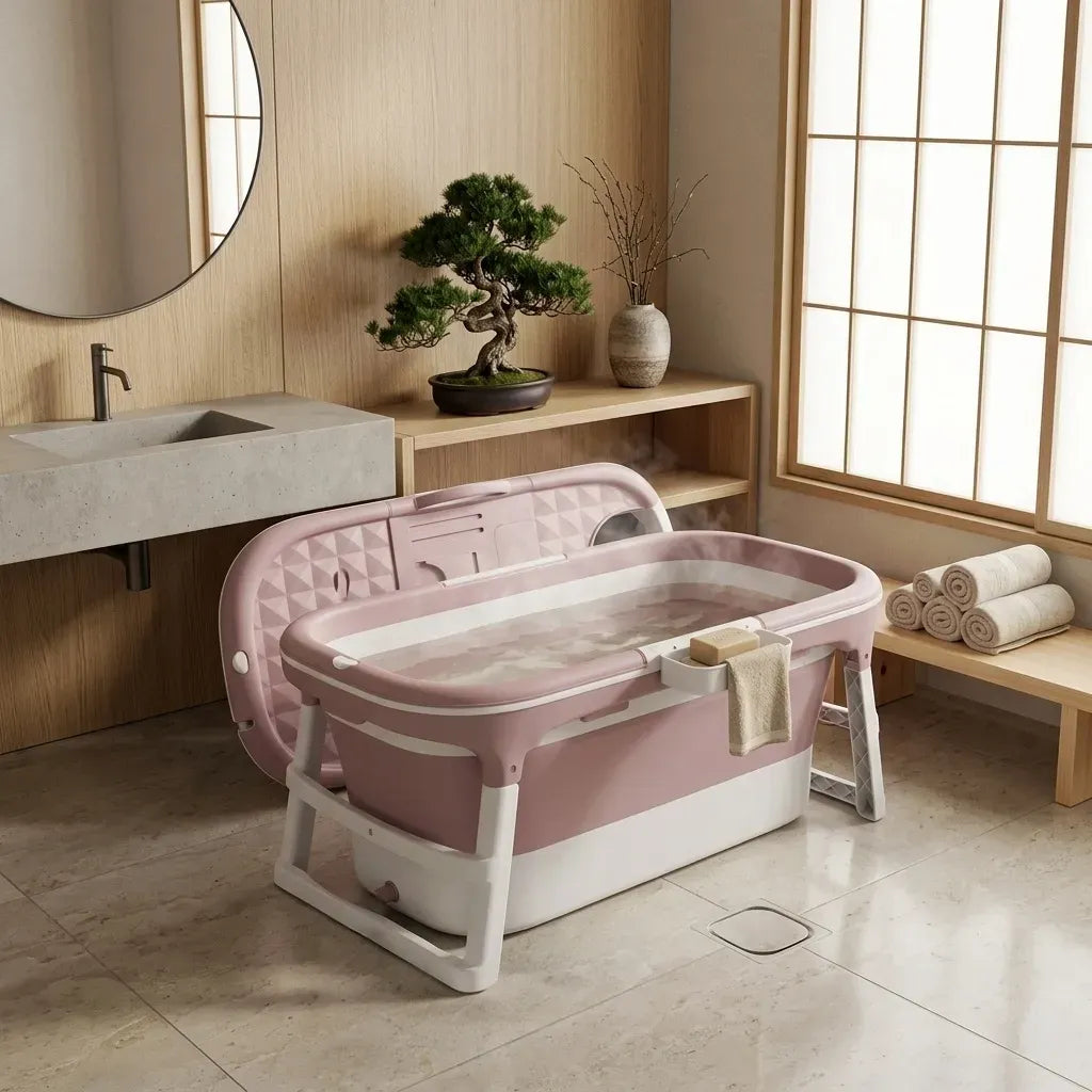 CARLA HOME Foldable Bathtub Adult - Collapsible Soaking Tub - Pink - Folding Bathub
