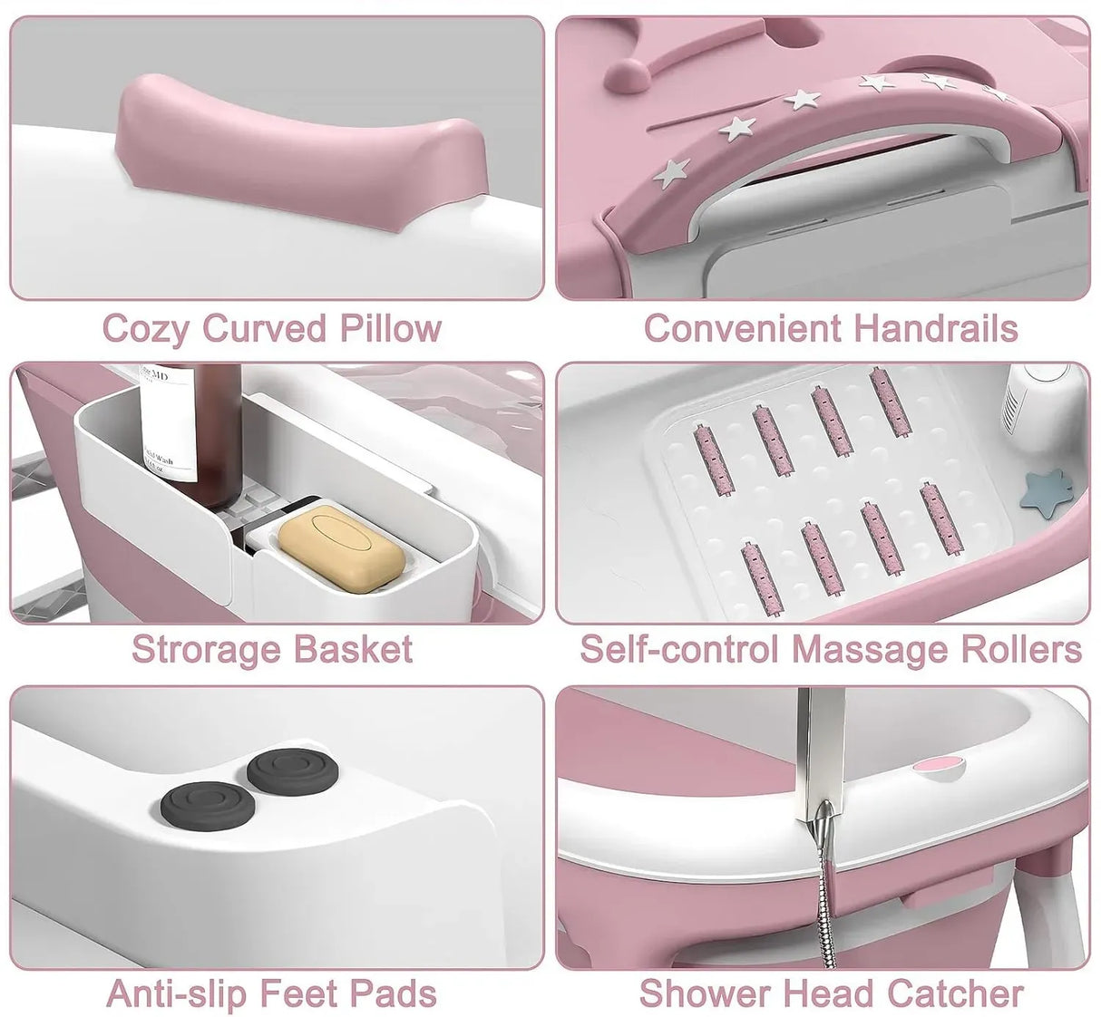 CARLA HOME Foldable Bathtub Adult - Collapsible Soaking Tub - Pink - Folding Bathub
