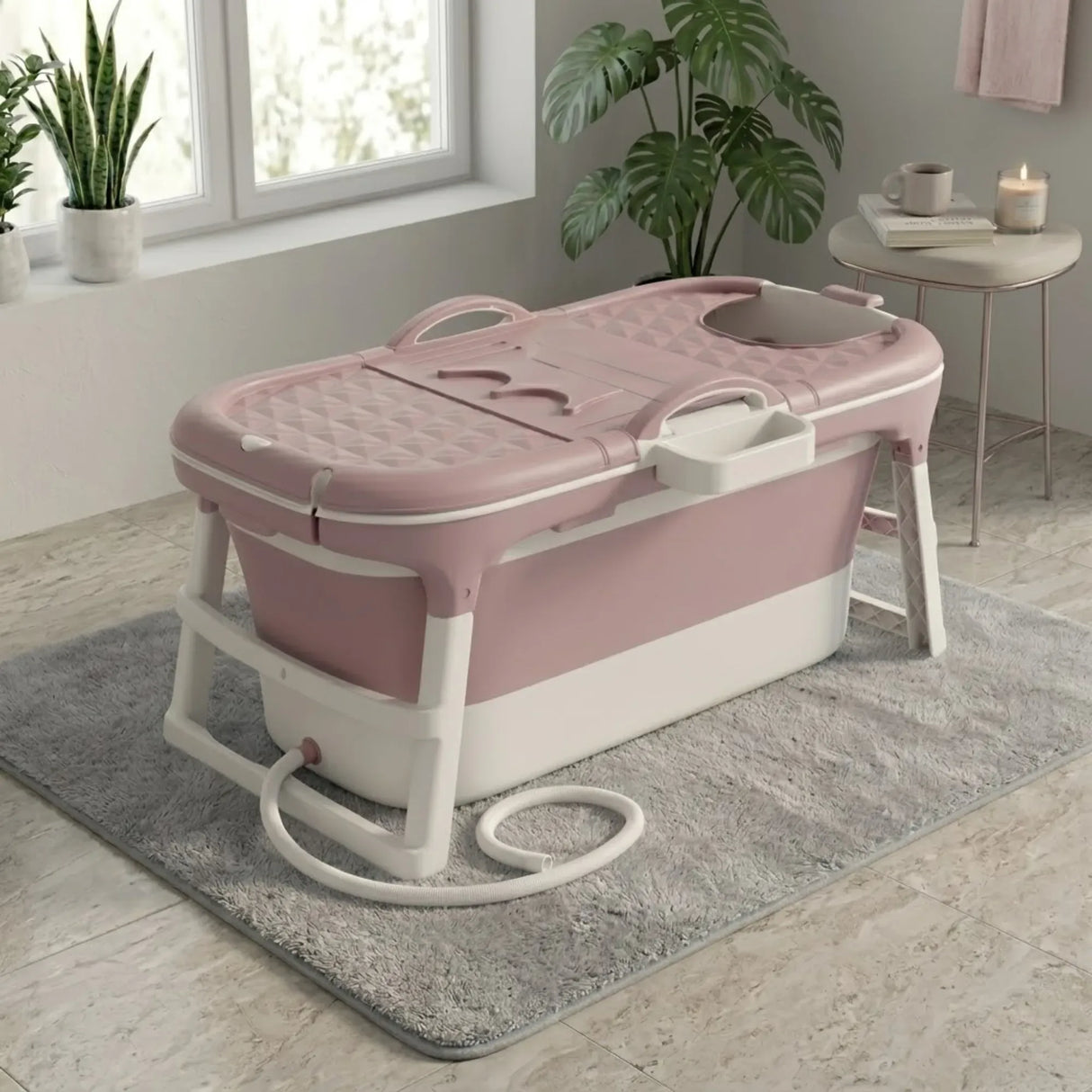 CARLA HOME Foldable Bathtub Adult - Collapsible Soaking Tub - Pink - Folding Bathub