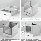 CARLA HOME Foldable Enclosed Cat Litter Box with Scoop - Grey - Plastic - Kitty Litter Tray - Side View