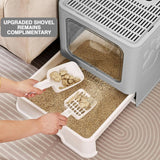 CARLA HOME Foldable Enclosed Cat Litter Box with Scoop - Grey - Plastic - Kitty Litter Tray - 45-Degree Angle