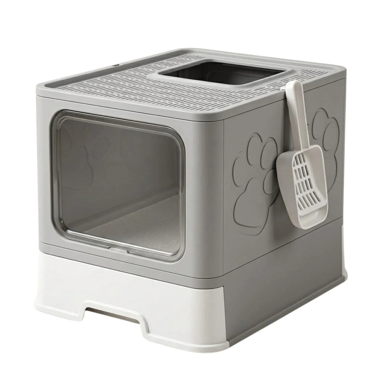 CARLA HOME Foldable Enclosed Cat Litter Box with Scoop - Grey - Plastic - Kitty Litter Tray