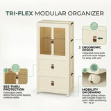 CARLA HOME 3 - Tier Foldable Wardrobe Cabinet - White - Plastic - Clothe Storage - Top-Down View
