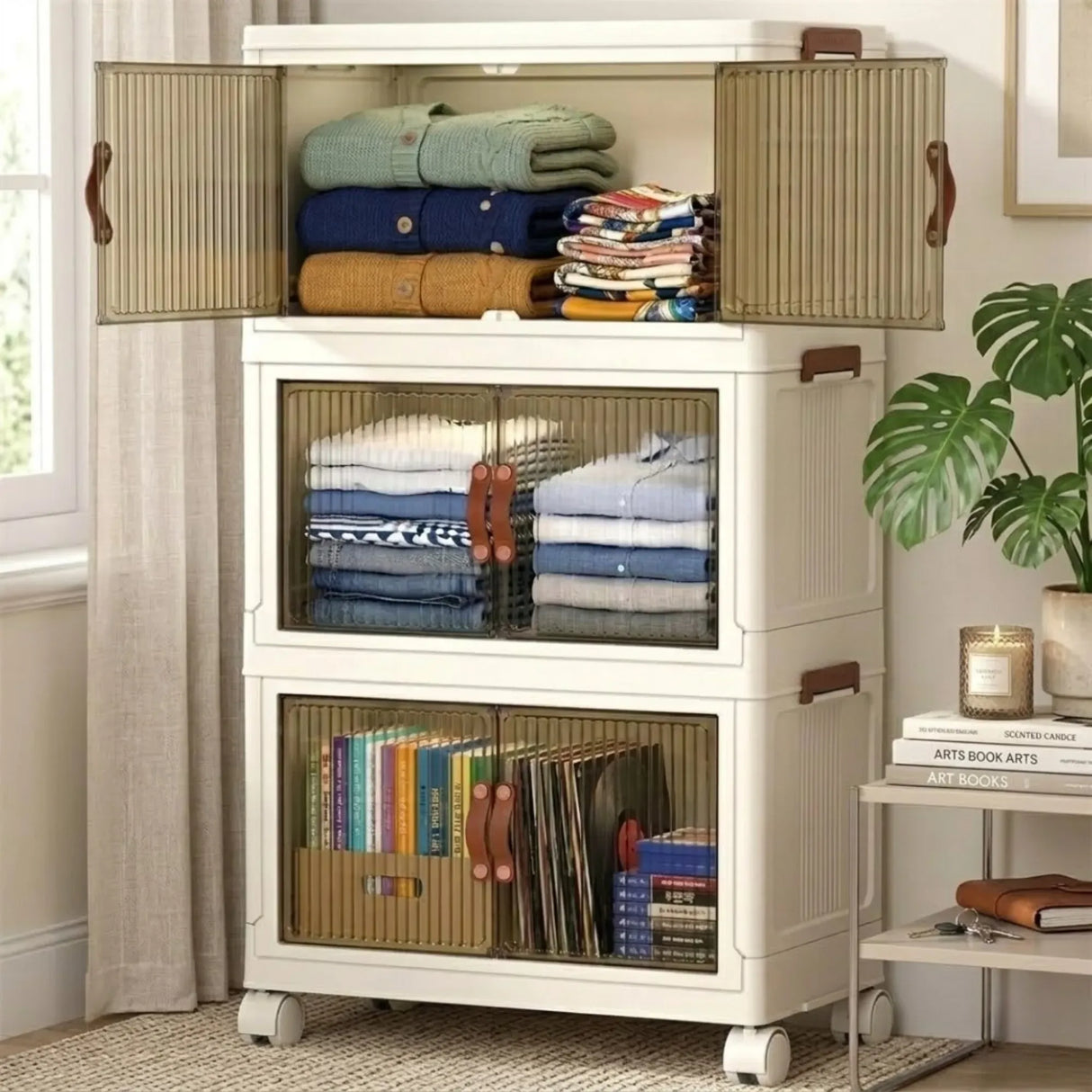 CARLA HOME 3 Tier Stackable Storage Cabinet with Wheels White - Storage Box - Plastic