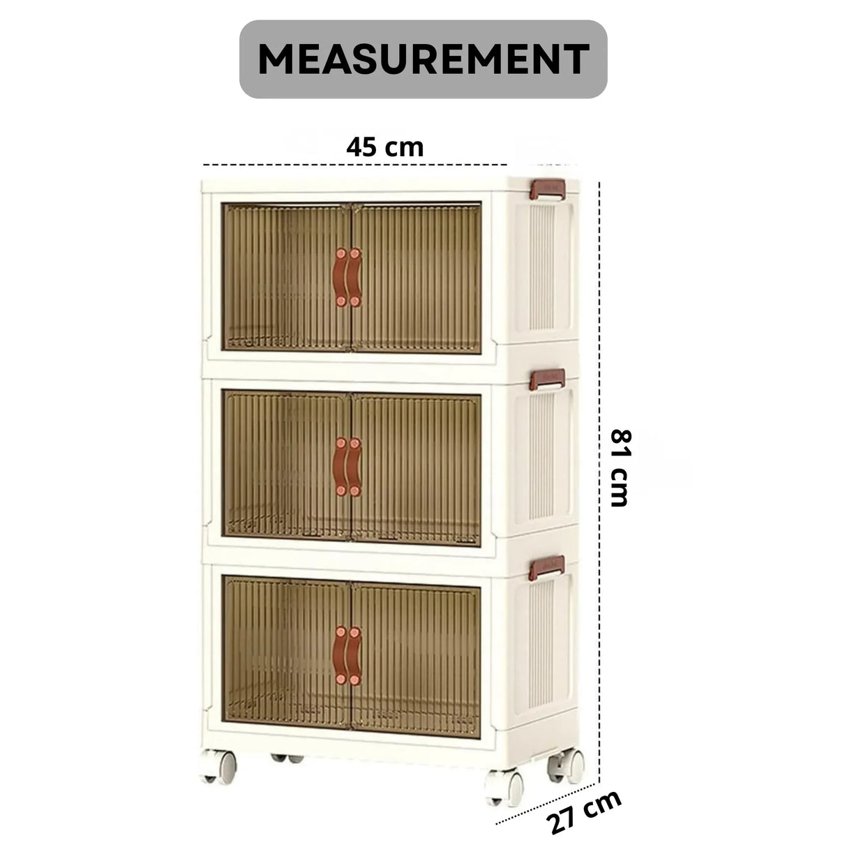 CARLA HOME 3 Tier Stackable Storage Cabinet with Wheels White - Storage Box - Plastic