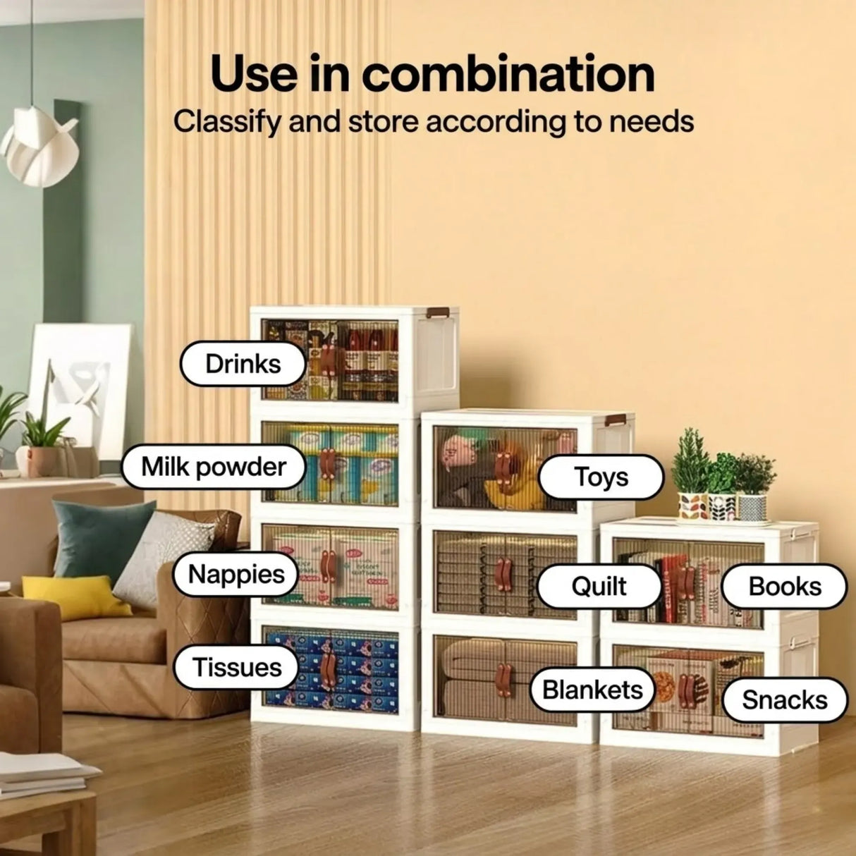 CARLA HOME 3 Tier Stackable Storage Cabinet with Wheels White - Storage Box - Plastic