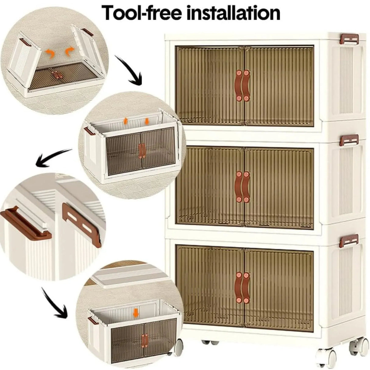 CARLA HOME 3 Tier Stackable Storage Cabinet with Wheels White - Storage Box - Plastic