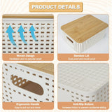 CARLA HOME Storage Bins with Bamboo Lids - 6 Pack - White - Plastic - Storage Bins 6 Pcs - Rear View