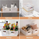 CARLA HOME Storage Bins with Bamboo Lids - 6 Pack - White - Plastic - Storage Bins 6 Pcs - Low Angle