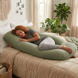 CARLA HOME U Shape Pregnancy Pillow Full Body Support - Green - Polyester - Full Body Pillow - Front View