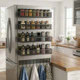 CARLA HOME 5 Pack Magnetic Spice Rack for Fridge Kitchen with Hook Bar - Front View
