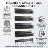 CARLA HOME 5 Pack Magnetic Spice Rack for Fridge Kitchen with Hook Bar - Side View