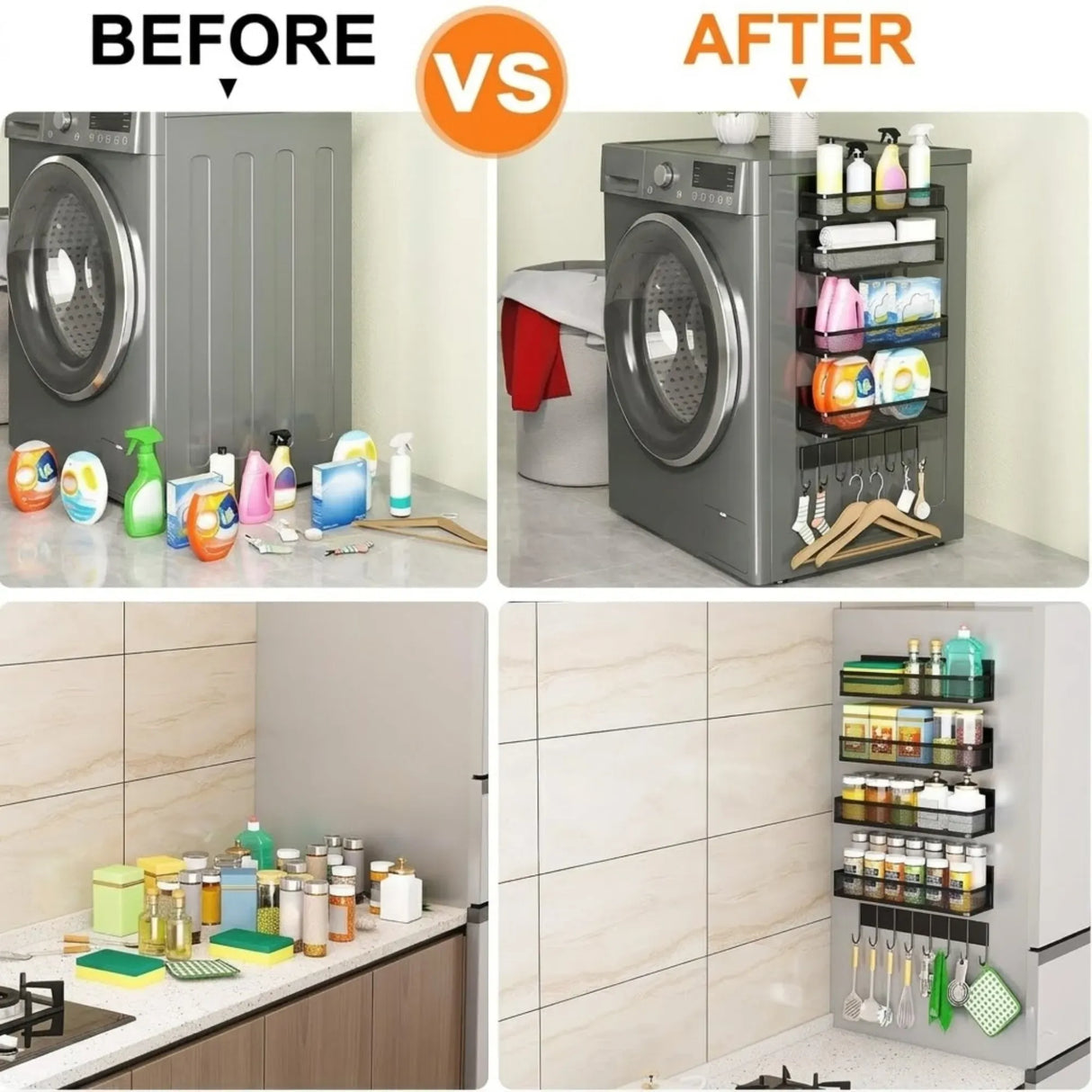CARLA HOME 5 Pack Magnetic Spice Rack for Fridge Kitchen with Hook Bar