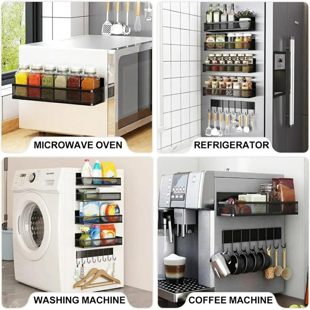 CARLA HOME 5 Pack Magnetic Spice Rack for Fridge Kitchen with Hook Bar
