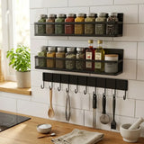 CARLA HOME 3 Pack Magnetic Spice Rack for Fridge Kitchen with Hook Bar - Front View