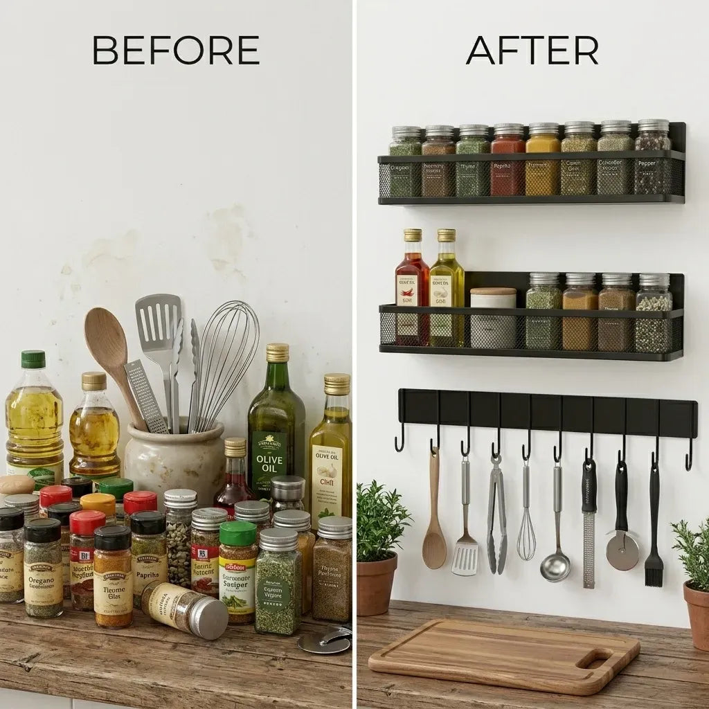 CARLA HOME 3 Pack Magnetic Spice Rack for Fridge Kitchen with Hook Bar