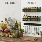 CARLA HOME 3 Pack Magnetic Spice Rack for Fridge Kitchen with Hook Bar - 45-Degree Angle