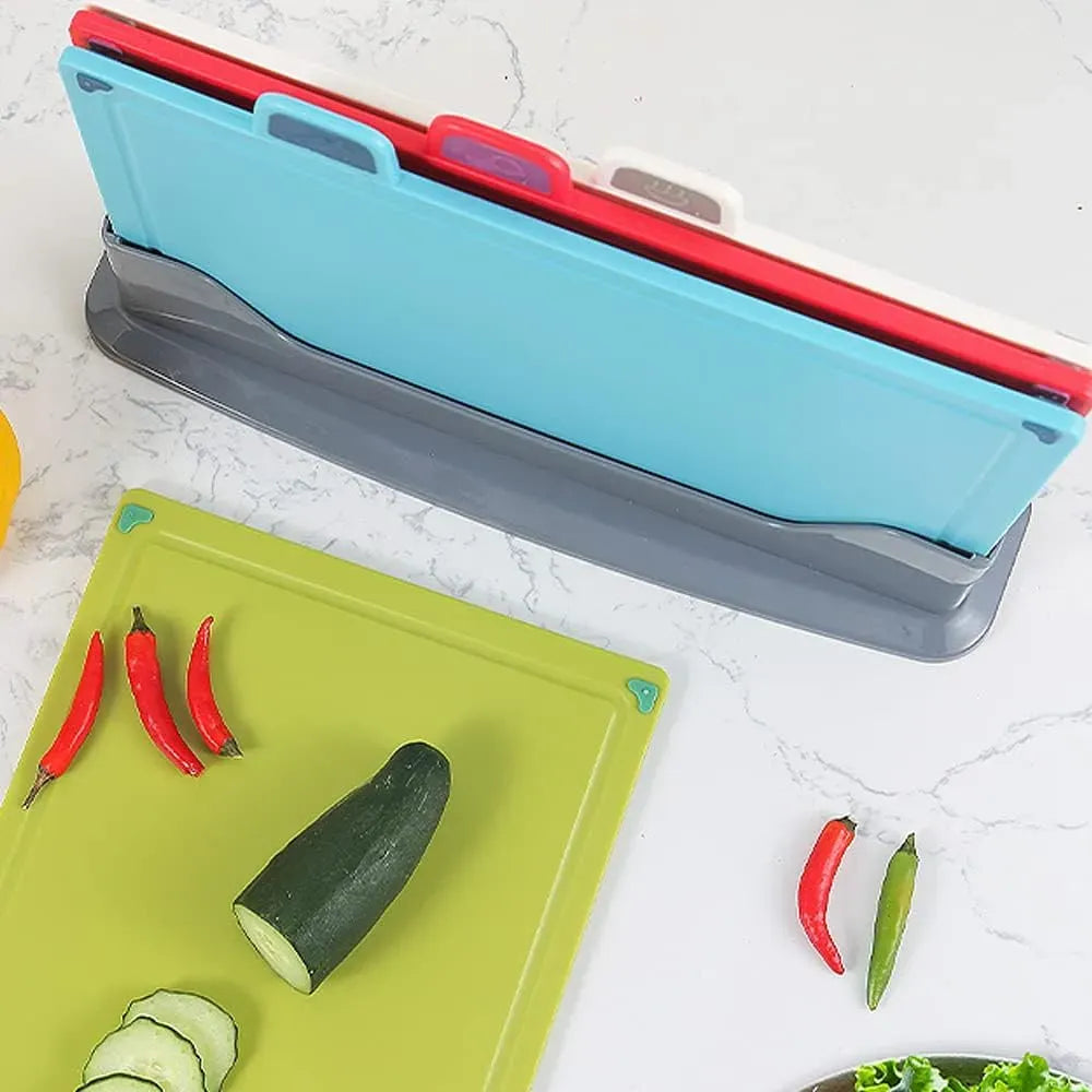 CARLA HOME 4 Pcs Colour Coded Cutting Board Set with Stand for Kitchen Organisation