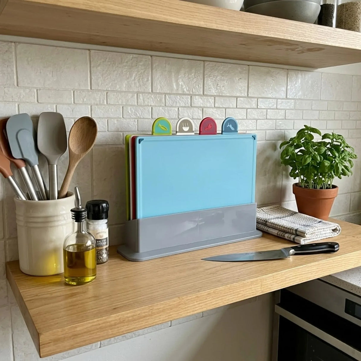 CARLA HOME 4 Pcs Colour Coded Cutting Board Set with Stand for Kitchen Organisation