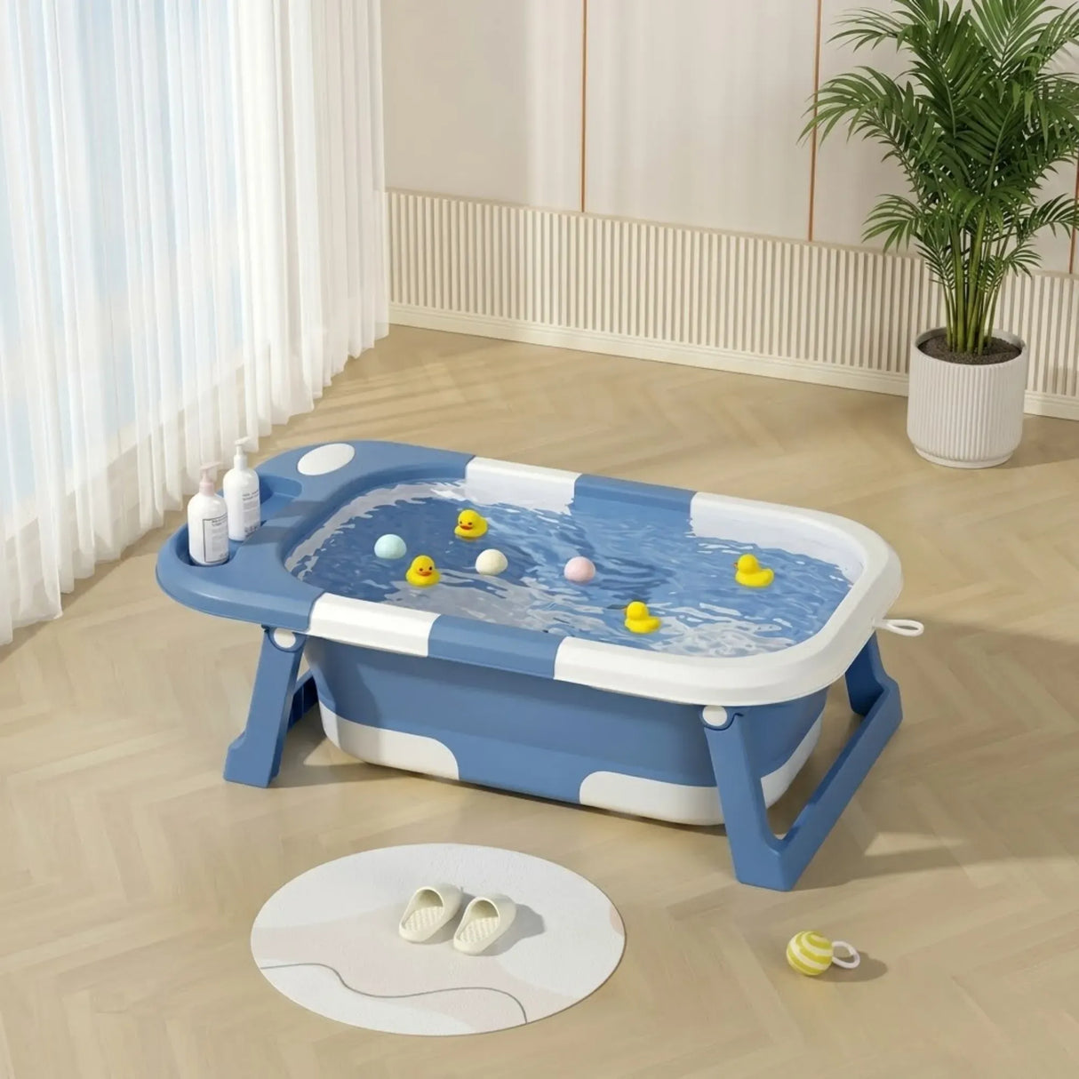 CARLA HOME Foldable Baby Bath Tub with Collapsible Toddler - Blue