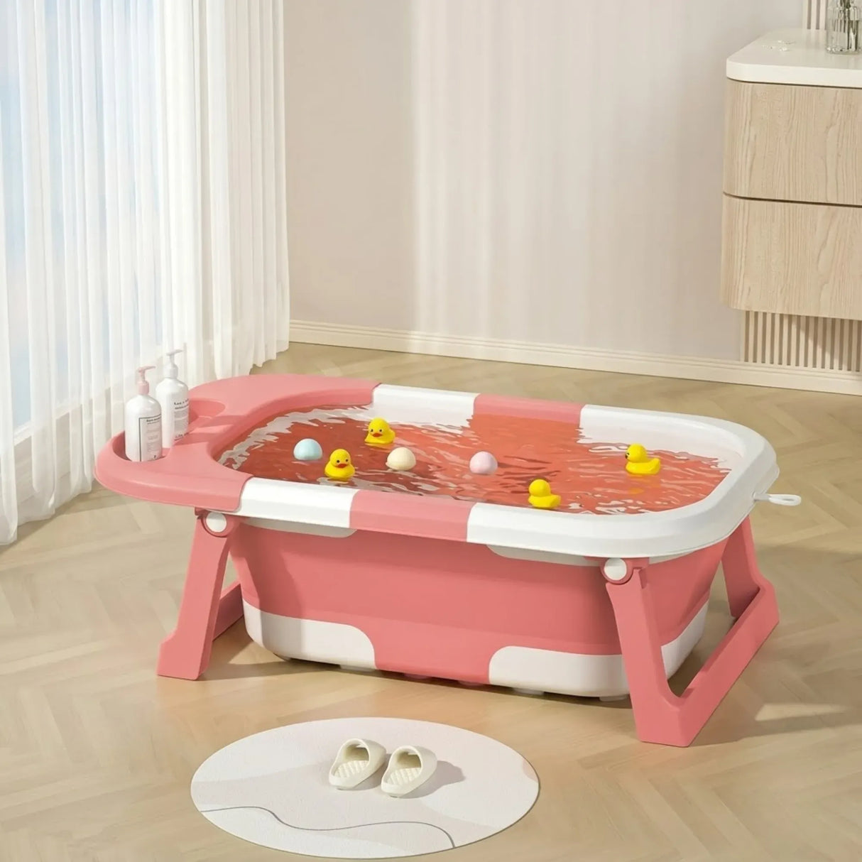 CARLA HOME Foldable Baby Bath Tub with Collapsible Toddler - Pink