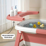 CARLA HOME Foldable Baby Bath Tub with Collapsible Toddler - Pink - 45-Degree Angle