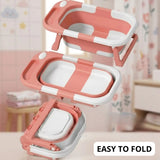 CARLA HOME Foldable Baby Bath Tub with Collapsible Toddler - Pink - Rear View