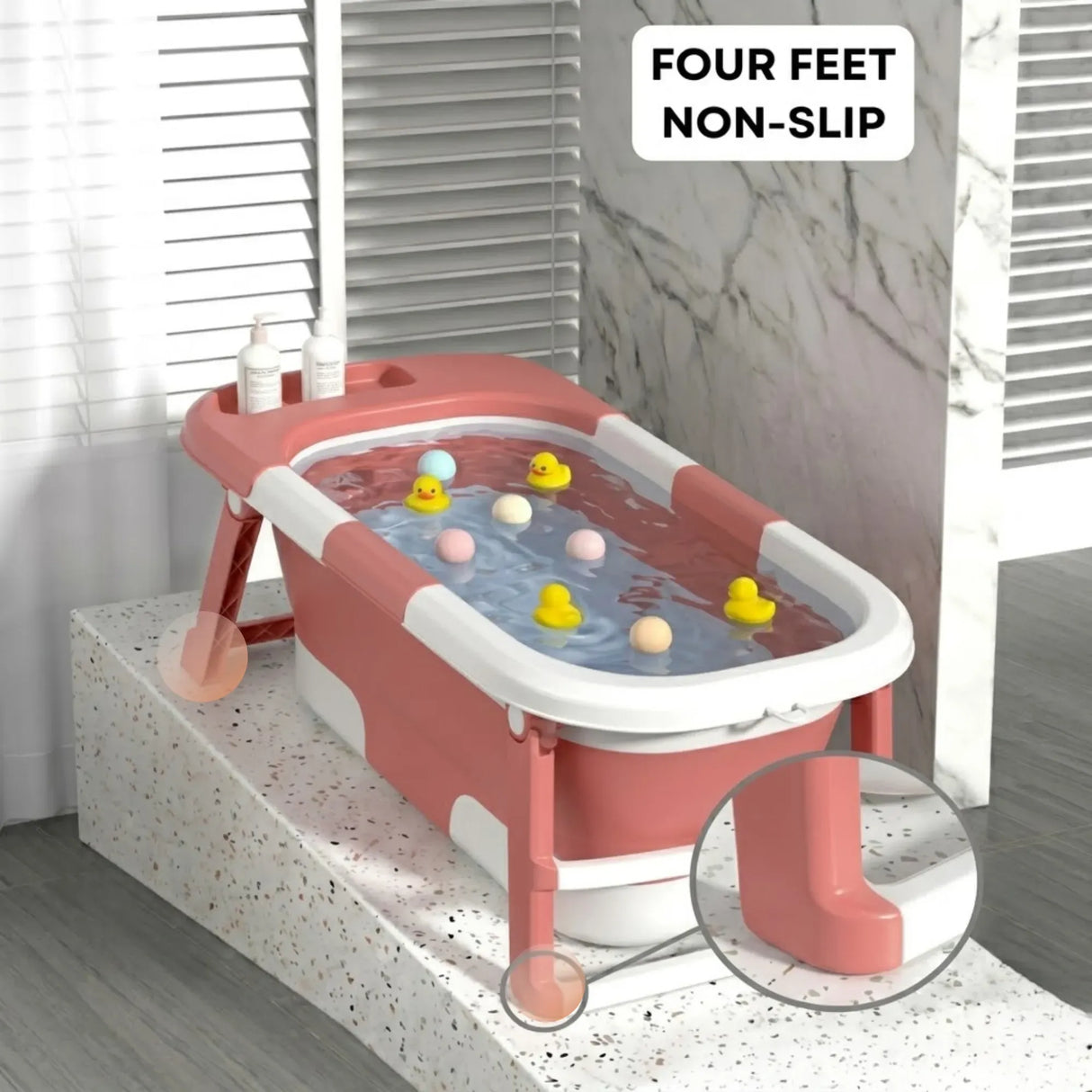 CARLA HOME Foldable Baby Bath Tub with Collapsible Toddler - Pink