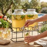 CARLA HOME 2 Pack Glass Drink Dispensers with Juice Pot Stand - 4L - Front View