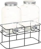 CARLA HOME 2 Pack Glass Drink Dispensers with Juice Pot Stand - 4L - Low Angle