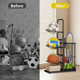 CARLA HOME Ball Storage Rack - 3-Tier Sports Organiser - Top-Down View