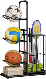 CARLA HOME Ball Storage Rack - 3-Tier Sports Organiser - Low Angle
