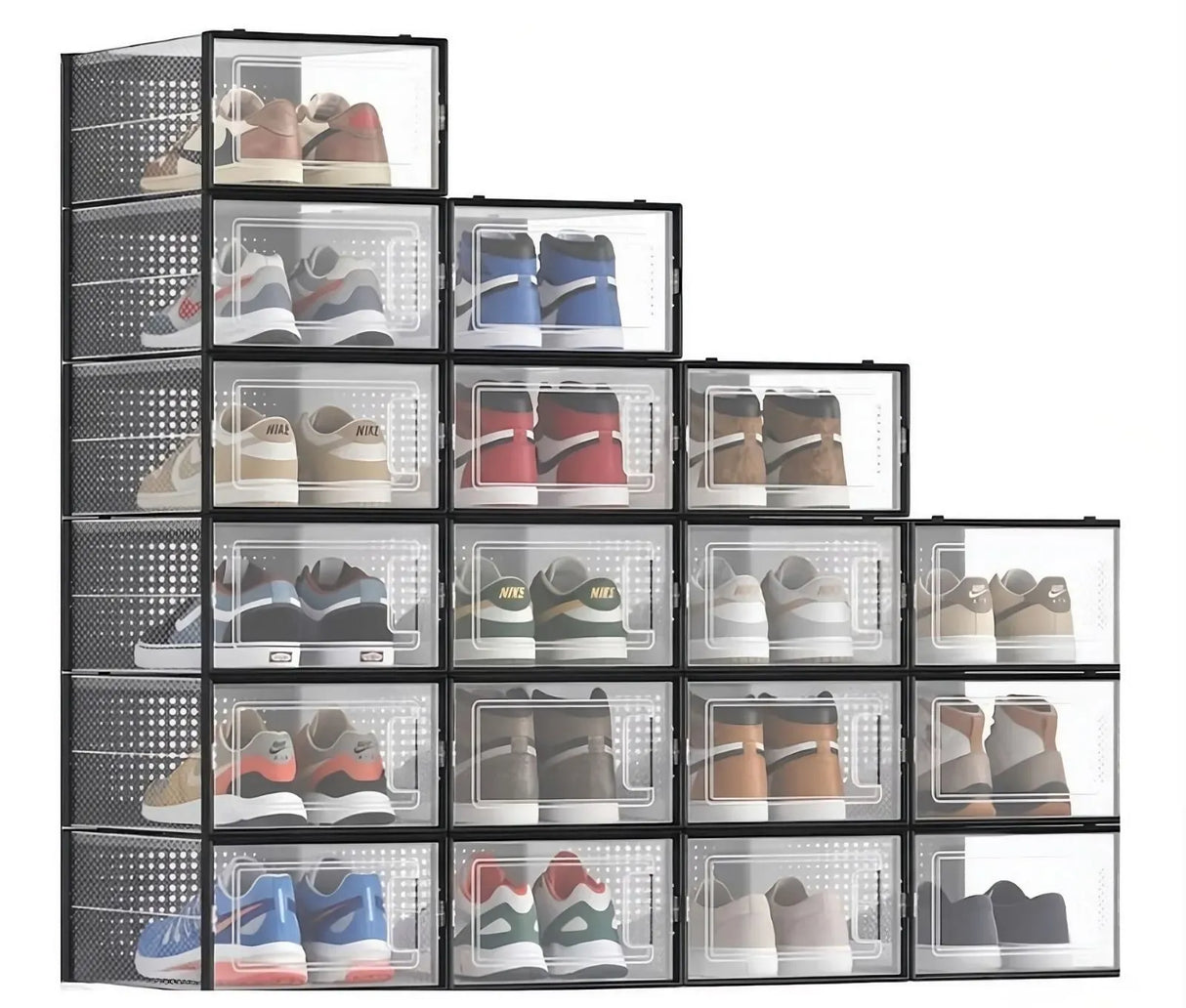 CARLA HOME 18-Pack Shoe Storage Boxes - Clear Stackable - Black - Shoe Box Storage