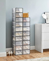 CARLA HOME 18-Pack Shoe Storage Boxes - Clear Stackable - Black - Shoe Box Storage - Front View