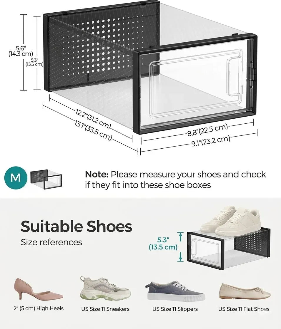 CARLA HOME 18-Pack Shoe Storage Boxes - Clear Stackable - Black - Shoe Box Storage