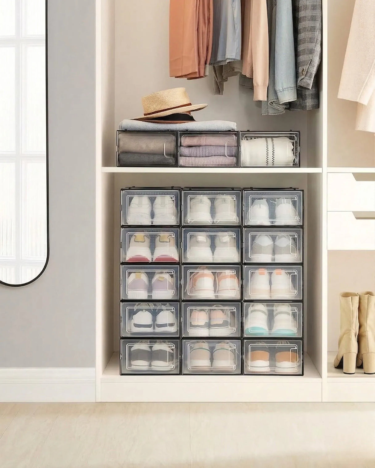CARLA HOME 18-Pack Shoe Storage Boxes - Clear Stackable - Black - Shoe Box Storage