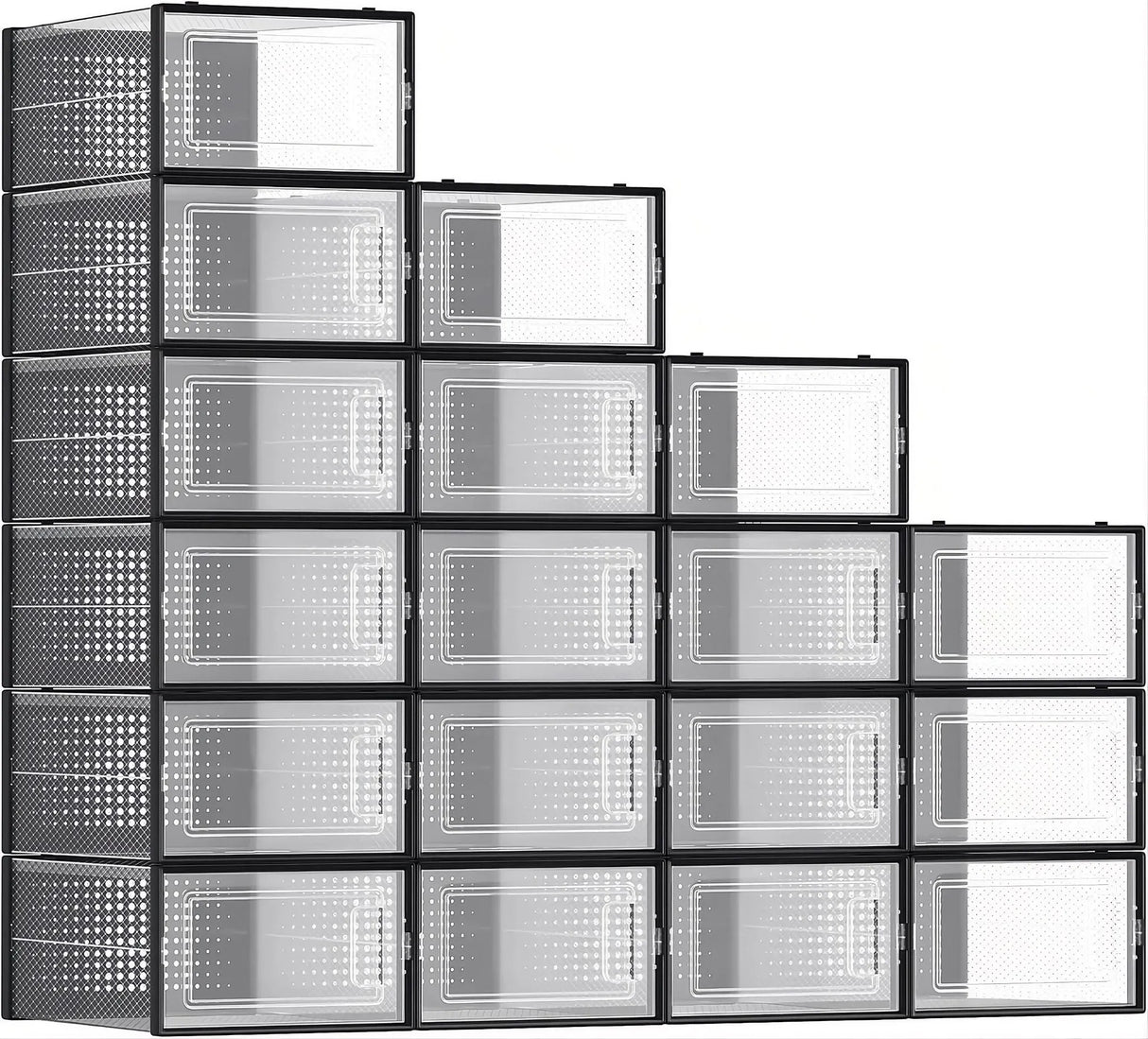 CARLA HOME 18-Pack Shoe Storage Boxes - Clear Stackable - Black - Shoe Box Storage