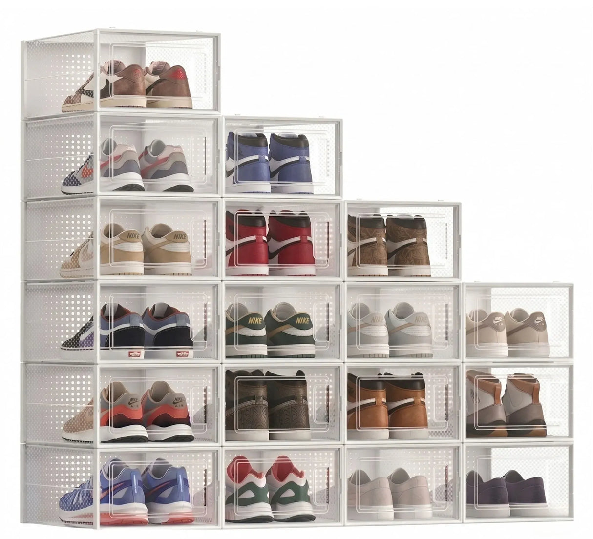 CARLA HOME 18-Pack Shoe Storage Boxes - Clear Stackable - White - Shoe Box Storage