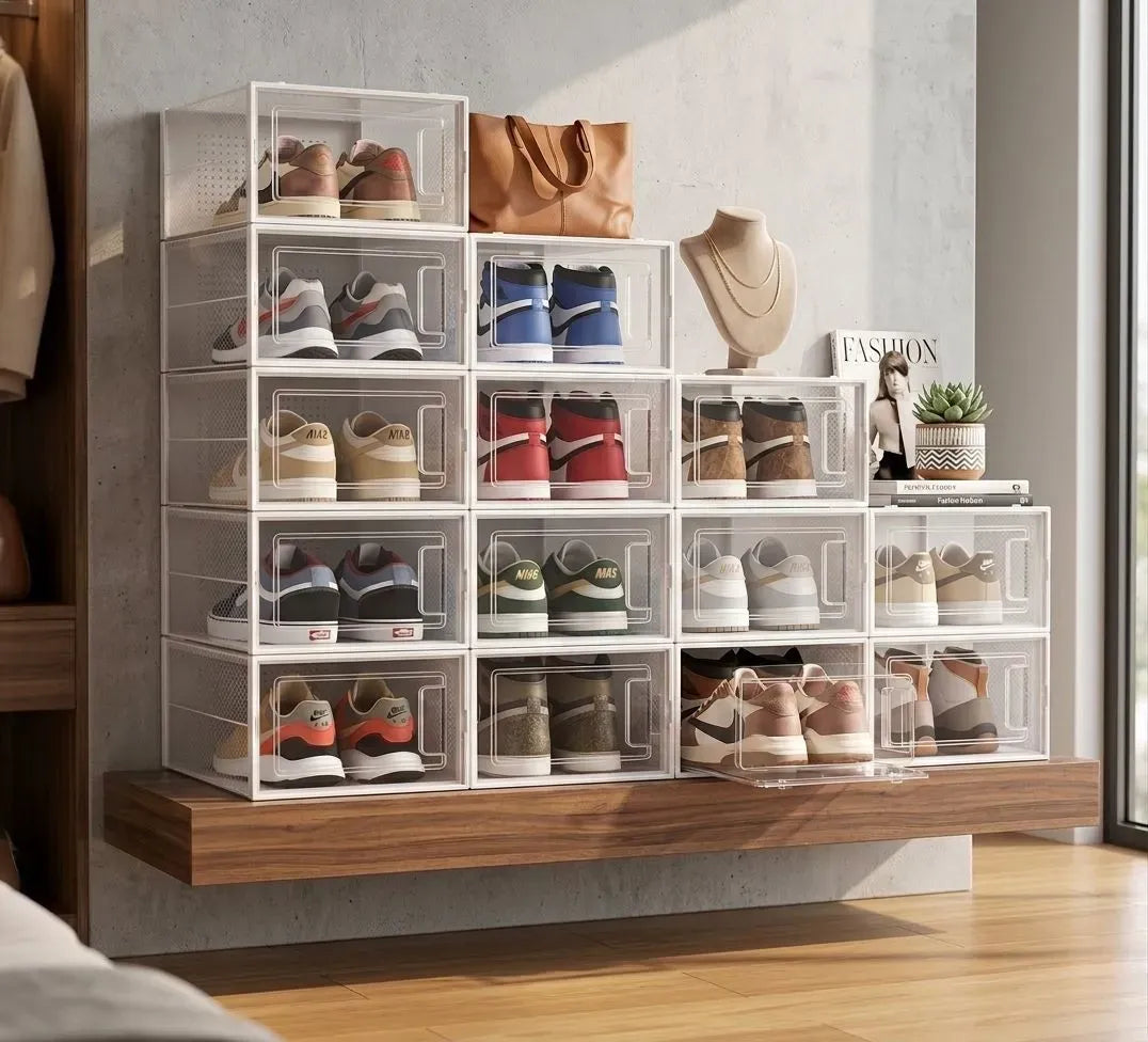 CARLA HOME 18-Pack Shoe Storage Boxes - Clear Stackable - White - Shoe Box Storage