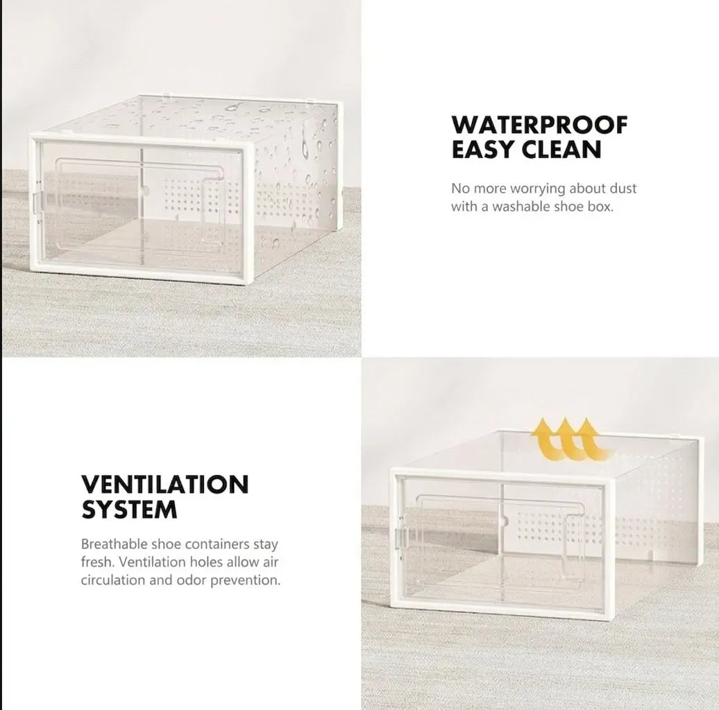 CARLA HOME 18-Pack Shoe Storage Boxes - Clear Stackable - White - Shoe Box Storage