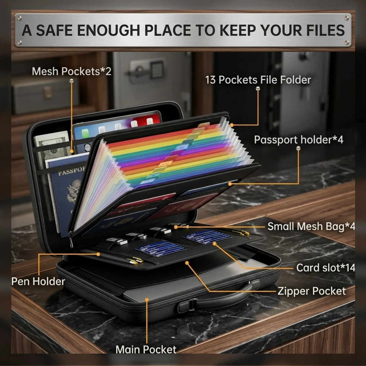 CARLA HOME Fireproof Document Box with Lock - Hard Shell - Glass Fiber - Fireproof File Organizer