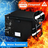 CARLA HOME Fireproof Document Box with Lock - Collapsible Black - Glass Fiber - Reflective Strip Design - Close-Up Angle